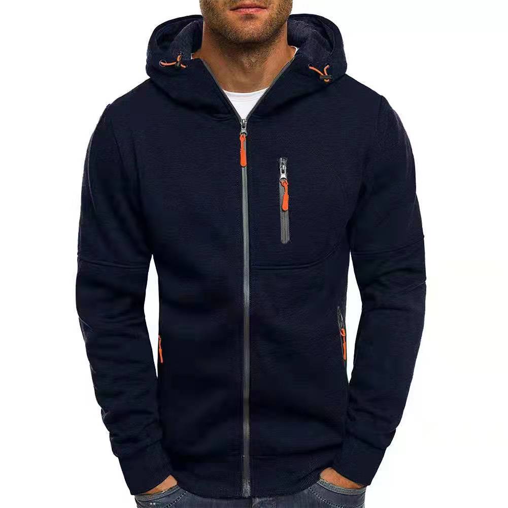 Zip Up Front Side Pocket Pullover Hoodie For Men.