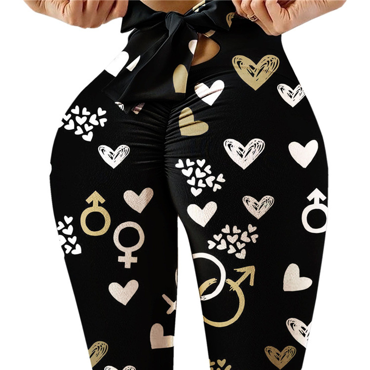 Women Heart Printing Elastic High Waist Yoga Pants
