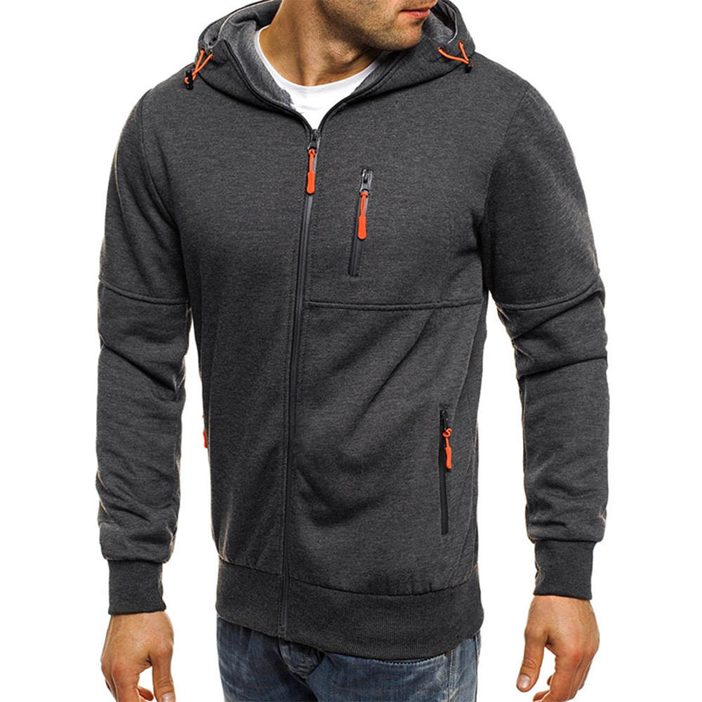 Zip Up Front Side Pocket Pullover Hoodie For Men.