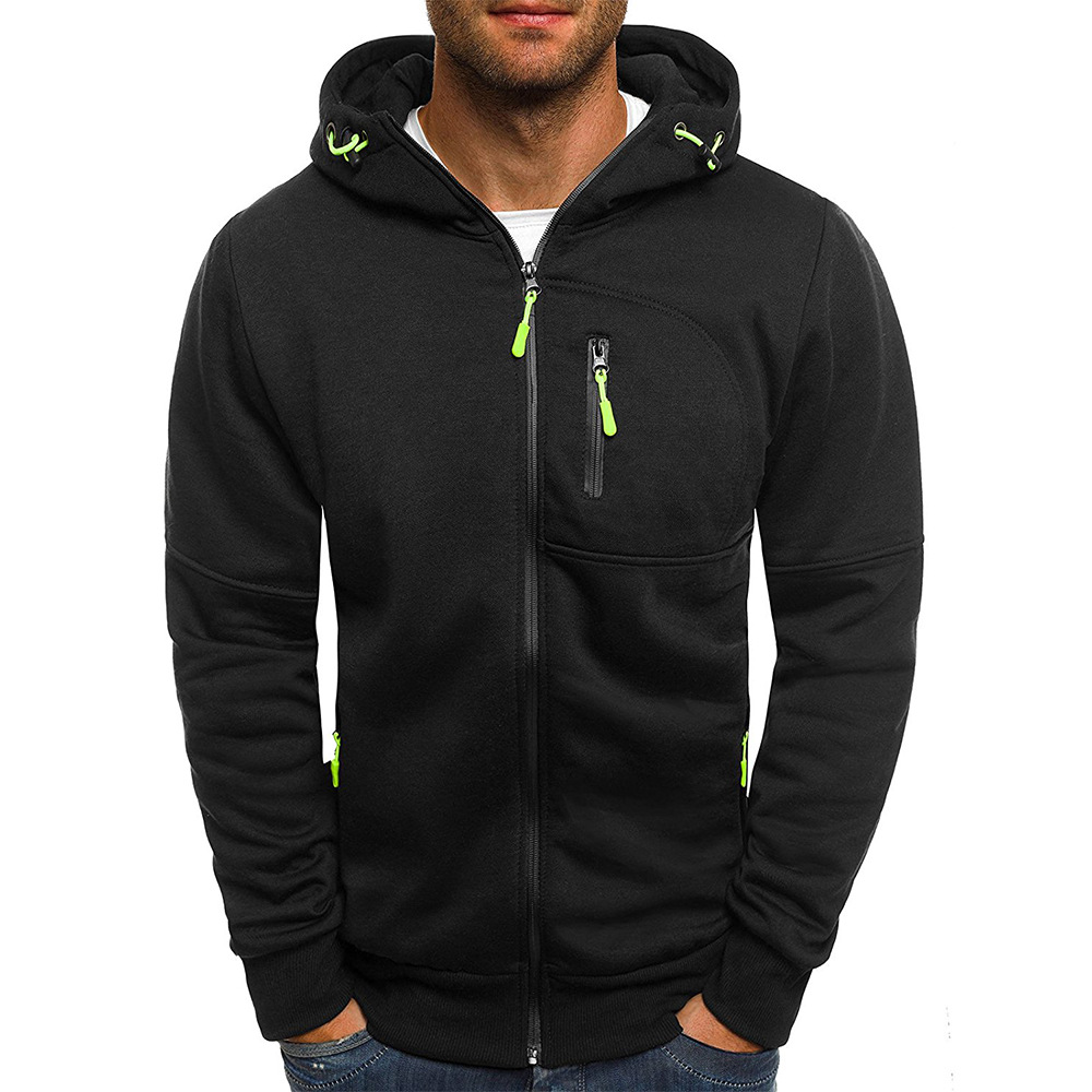 Zip Up Front Side Pocket Pullover Hoodie For Men.