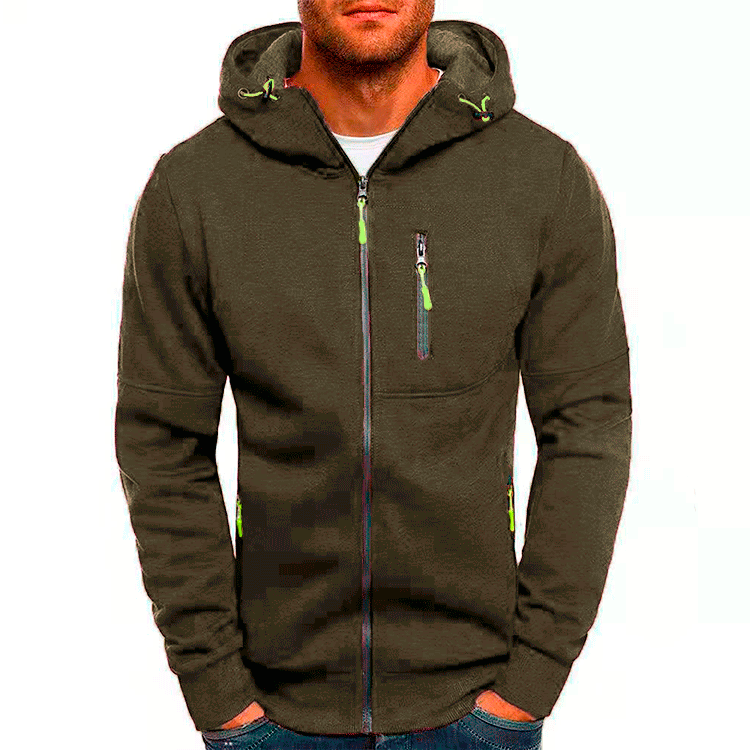 Zip Up Front Side Pocket Pullover Hoodie For Men.