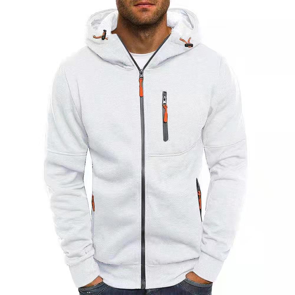 Zip Up Front Side Pocket Pullover Hoodie For Men.