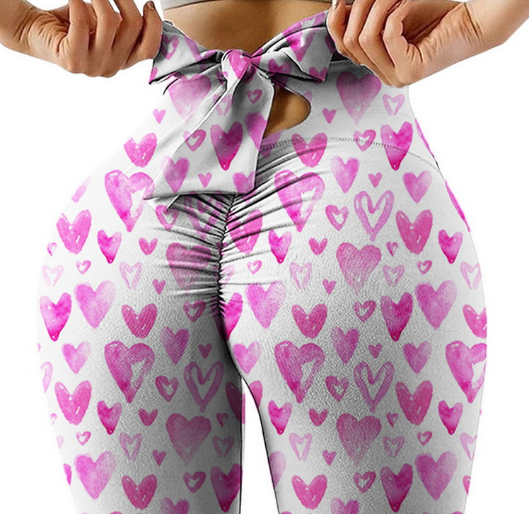 Women Heart Printing Elastic High Waist Yoga Pants
