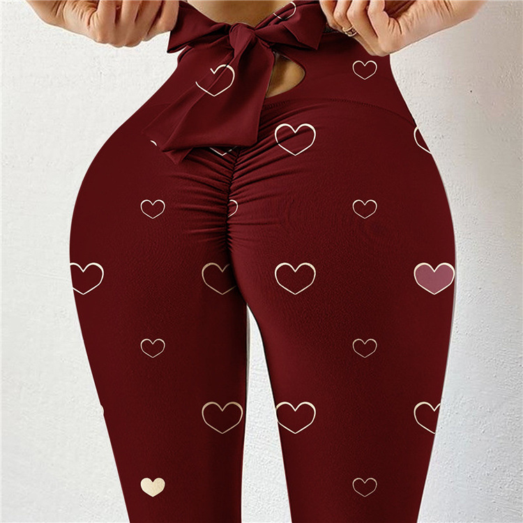 Women Heart Printing Elastic High Waist Yoga Pants
