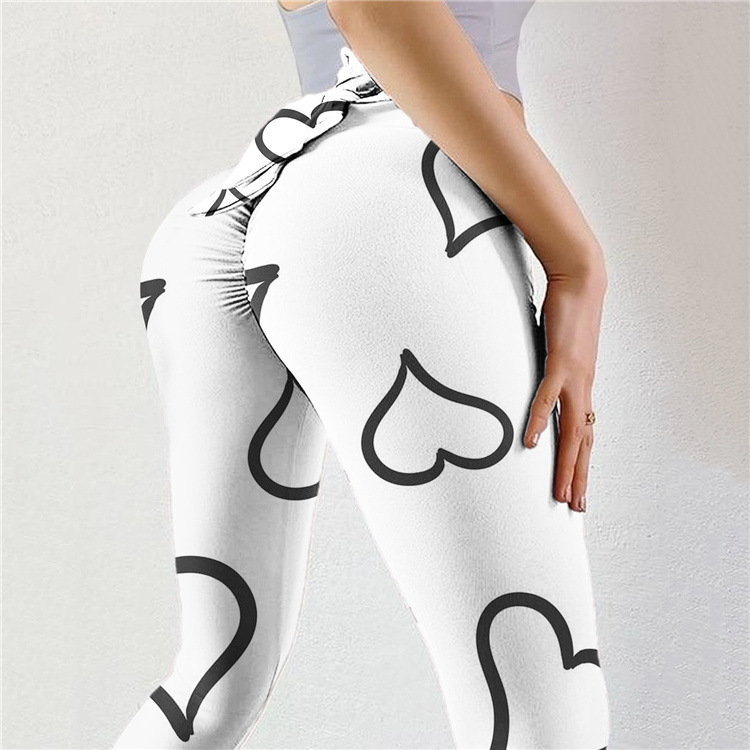 Women Heart Printing Elastic High Waist Yoga Pants